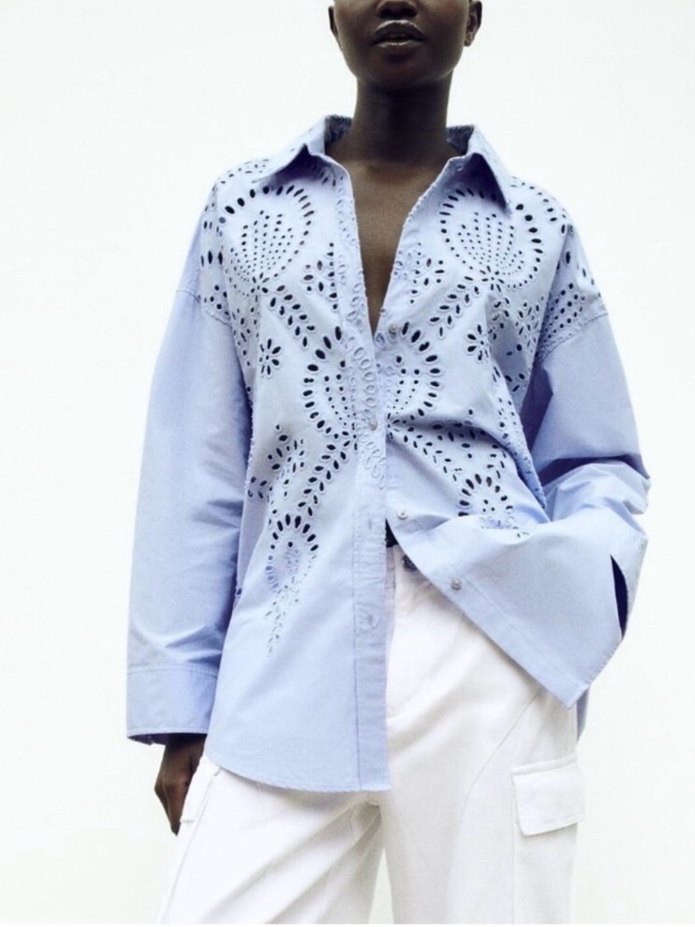 Zara Oversized Embroidered Eyelet Shirt Size Extra Large XL